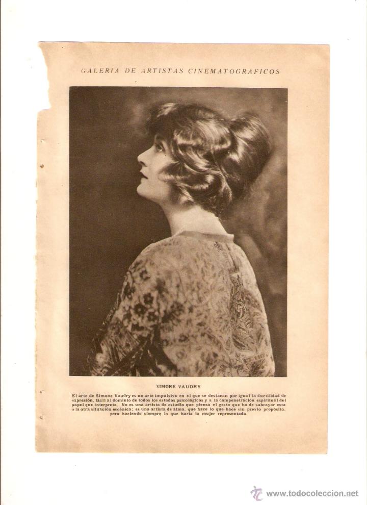 Cin&eacute;ma: A&Ntilde;O 1923 RECORTE PRENSA FOTOGRAFIA CINE ANTONIO MORENO SIMONE VAUDRY ARTISTA CINEMATOGRAFICO CINE
