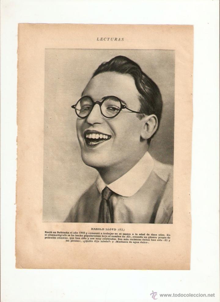Cin&eacute;ma: A&Ntilde;O 1923 RECORTE PRENSA FOTOGRAFIA NORMA TALMADGE HAROLD LLOYD ARTISTA ACTOR ACTRIZ CINE
