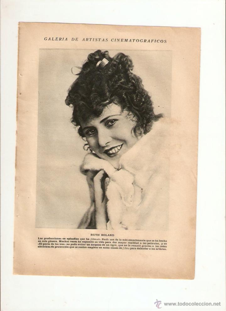 Cin&eacute;ma: A&Ntilde;O 1923 RECORTE PRENSA FOTOGRAFIA RUTH ROLAND LYA MARA ARTISTA ACTRIZ CINE
