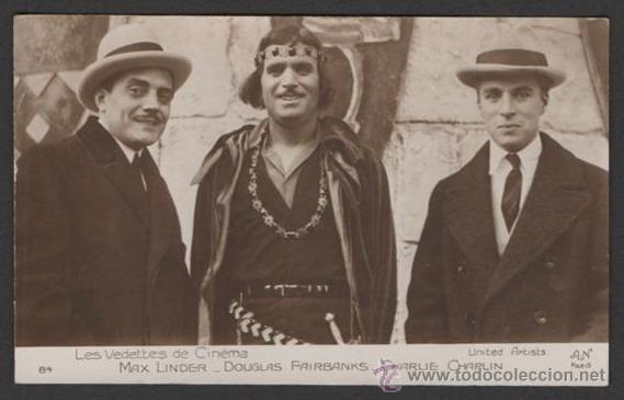 Cine: INTERESANTE POSTAL FOTO LES VEDETTES DE CINEMA MAX LINDER DOUGLAS FAIRBANKS CHARLIE CHAPLIN A&Ntilde;OS 20