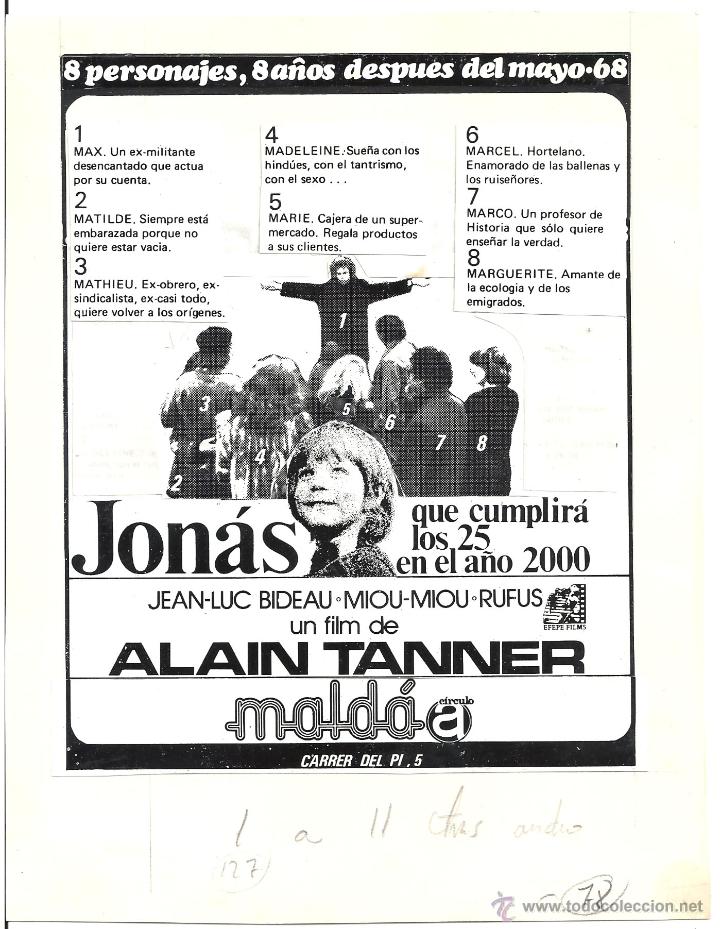 Cine: F15331 JON&Aacute;S QUE CUMPLIR&Aacute; LOS 25 EN EL A&Ntilde;O 2000 ALAIN TANNER MAQUETA FOTOMONTAJE ORIGINAL