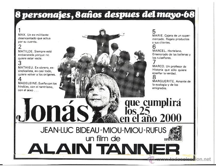Cine: F15332 JON&Aacute;S QUE CUMPLIR&Aacute; LOS 25 EN EL A&Ntilde;O 2000 ALAIN TANNER MAQUETA FOTOMONTAJE ORIGINAL