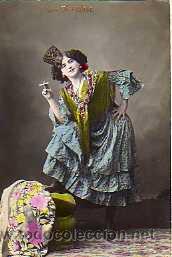 Kino: Postal fotogr&aacute;fica Las Giralditas. Fot&oacute;grafo Esplugas Barcelona. Sin circular. coloreada cigarro.