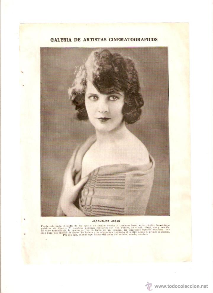 Cin&eacute;ma: A&Ntilde;O 1925 RECORTE PRENSA CINE FOTO JACQUELINE LOGAN RICARDO CORTEZ ARTISTAS CINEMATOGRAFICOS