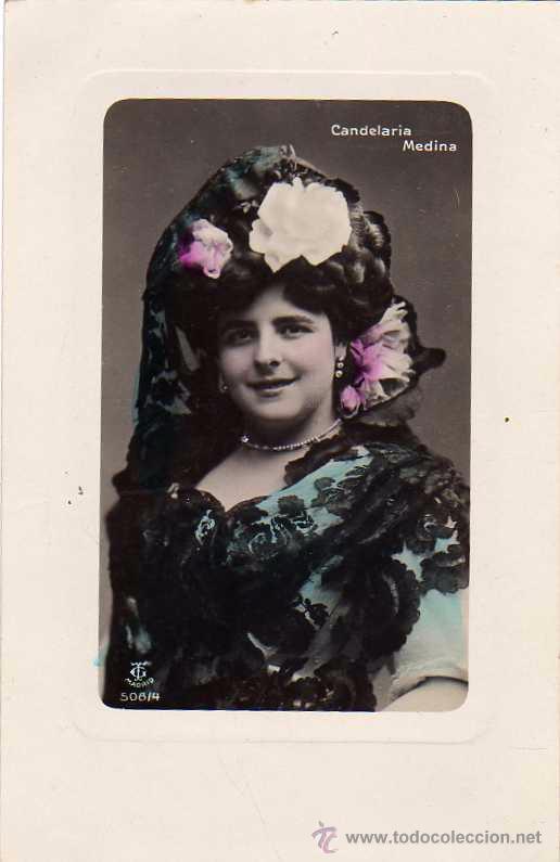 Cine: Cupletista, art&iacute;sta Candelaria Medina. Casa Thomas Madrid. Acabado fotogr&aacute;fico. Sin circular.