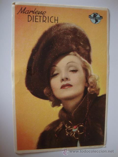 Cine: ANTIGUO FOLLETO CINE ORIGINAL A&Ntilde;O 30 ACTRIZ MITO CINE MARLENE DIETRICH, EXCELENTE ESTADO.