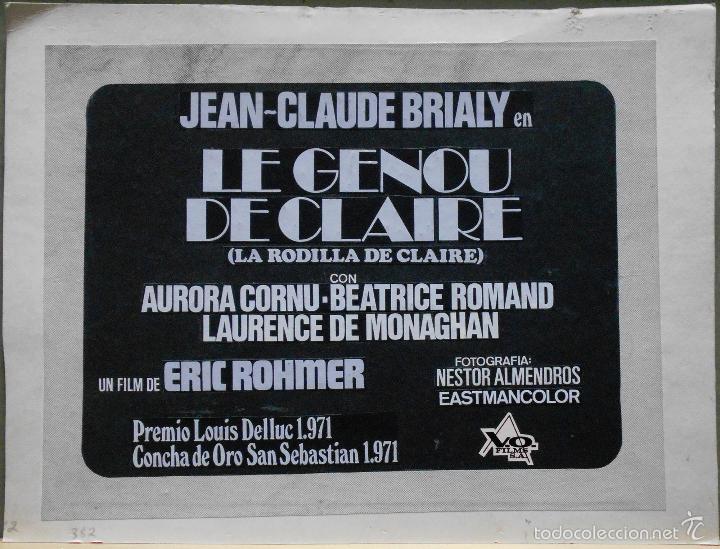 Cinema: F23264 IL GENOU DE CLAIRE ERIC ROHMER LA RODILLA DE CLAIRE MAQUETA FOTOMONTAJE ORIGINAL