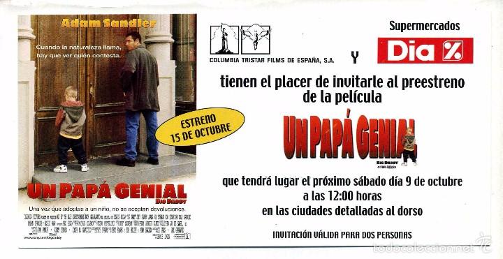 Cine: UN PAP&Aacute; GENIAL, con Adam Sandler. 10 X 21 cms..