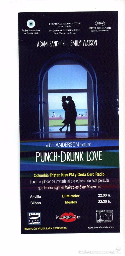 Cine: PUNCH-DRUNK LOVE, con Adam Sandler. 10 X 21 cms..