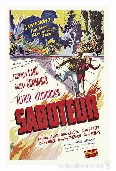 Cine: Affiche du Film - Saboteur (1942) - Alfred Hitchcock - POSTCARD RP (77) - Size: 15x10 cm. aprox.