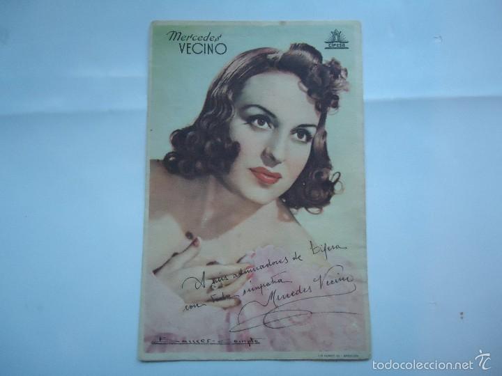 Cine: PROGRAMA DE MERCEDES VECINO, DEDICADO Y FIRMADO, DE CIFESA, CON PUBLICIDAD,ESTAMPAS CINE ALBARRAC&Iacute;N.