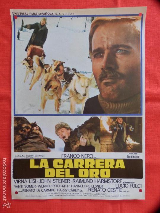 Cinema: la carrera del oro, cartelito 24x34,5 cms. cartoncillo fino, franco nero virna lisi
