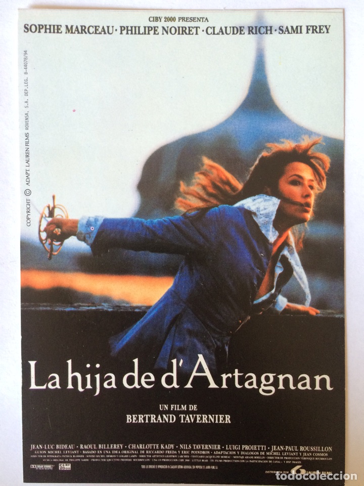 Cinema: Postal pel&iacute;cula LA HIJA DE D'ARTAGNAN (La fille de D'Artagnan) con Philippe Noiret, Sophie Marceau