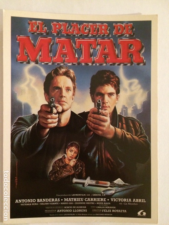 Cine: Postal pel&iacute;cula El placer de matar con Antonio Banderas, Victoria Abril, Mathieu Carri&egrave;re, Mario Gas