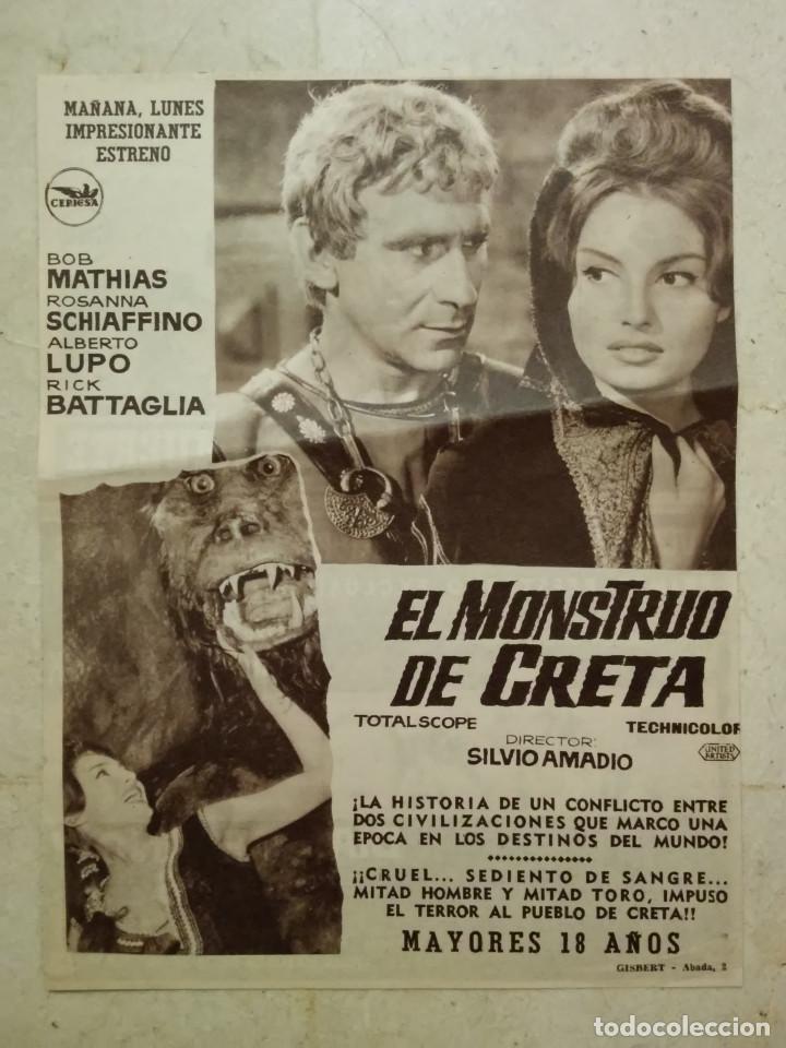 Cinema: ANTIGUO ANUNCIO ENCARTONADO - 20*25 - EL MONSTRUO DE CRETA - PEPLUM-BOB MATHIAS- ROSANNA SCHIAFFINO