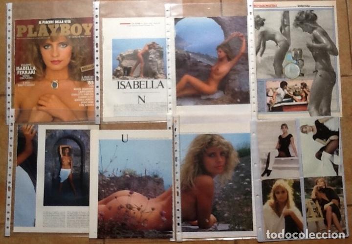 Kino: ISABELLA FERRARI, LOTE DE 16 P&Aacute;GINAS DE RECORTES DE PRENSA EN FUNDAS DE PLASTICO