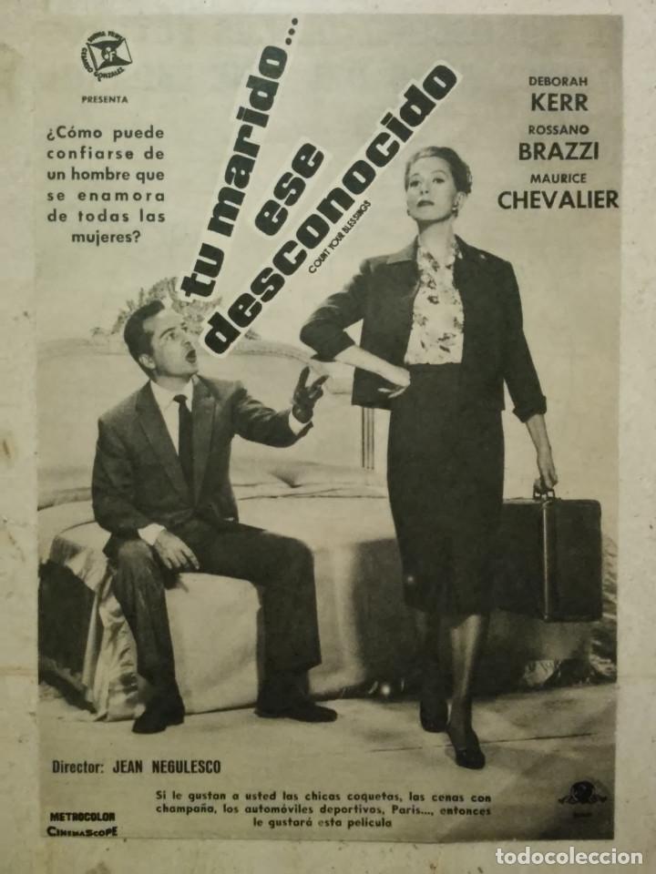 Cine: ANTIGUO ANUNCIO ENCARTONADO - A4- TU MARIDO ESE DESCONOCIDO - DEBORAH KERR - ROSSANO BRAZZI