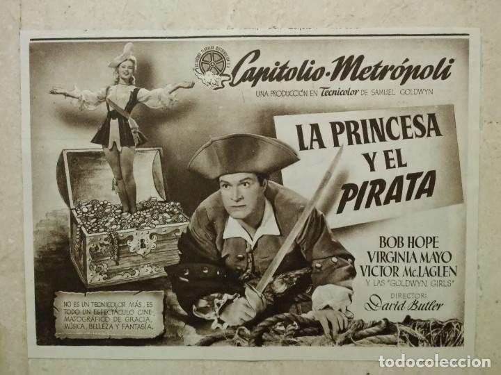 Cinema: ANTIGUO ANUNCIO ENCARTONADO -13*18- LA PRINCESA Y EL PIRATA - PIRATAS - VIRGINIA MAYO - Bob Hope