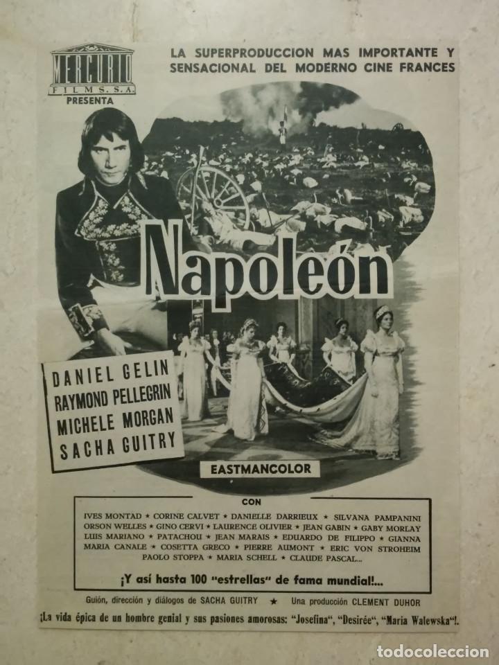 Cine: ANTIGUO ANUNCIO ENCARTONADO -A4- NAPOLEON - MICHELE MORGAN - CINE FRANCES - DANIEL GELIN