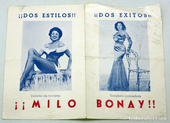 Cine: Tarjeta promoci&oacute;n Milo y Bonay vedette artistas a&ntilde;os 50