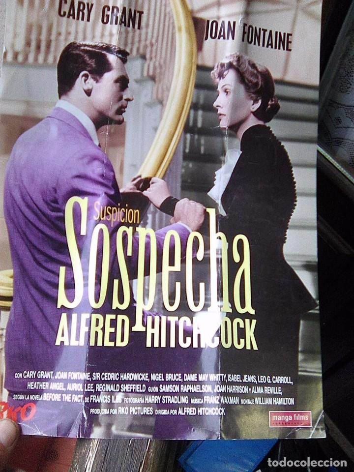 Cine: Sospecha de Alfred Hitchcock - poster con ficha en reverso - A4 aproximadamente - Gary Grant