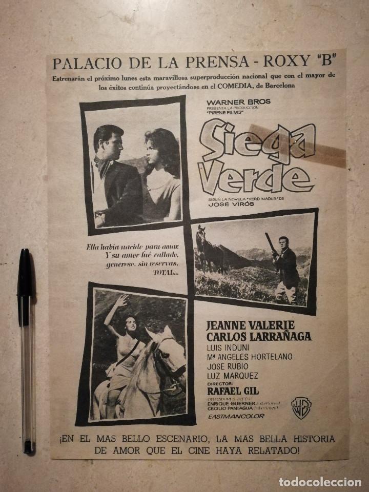 Kino: ANTIGUO ANUNCIO ENCARTONADO -A4- SIEGA VERDE - JEANNE VALERIE - CINE ESPA&Ntilde;OL - CARLOS LARRA&Ntilde;AGA