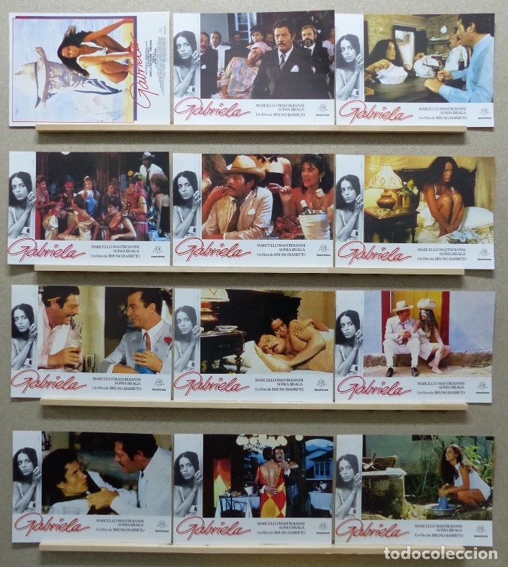 Cinema: GABRIELA, MARCELLO MASTROIANNI, SONIA BRAGA - A&Ntilde;O 1983 - SET COMPLETO 12 FOTOCROMOS