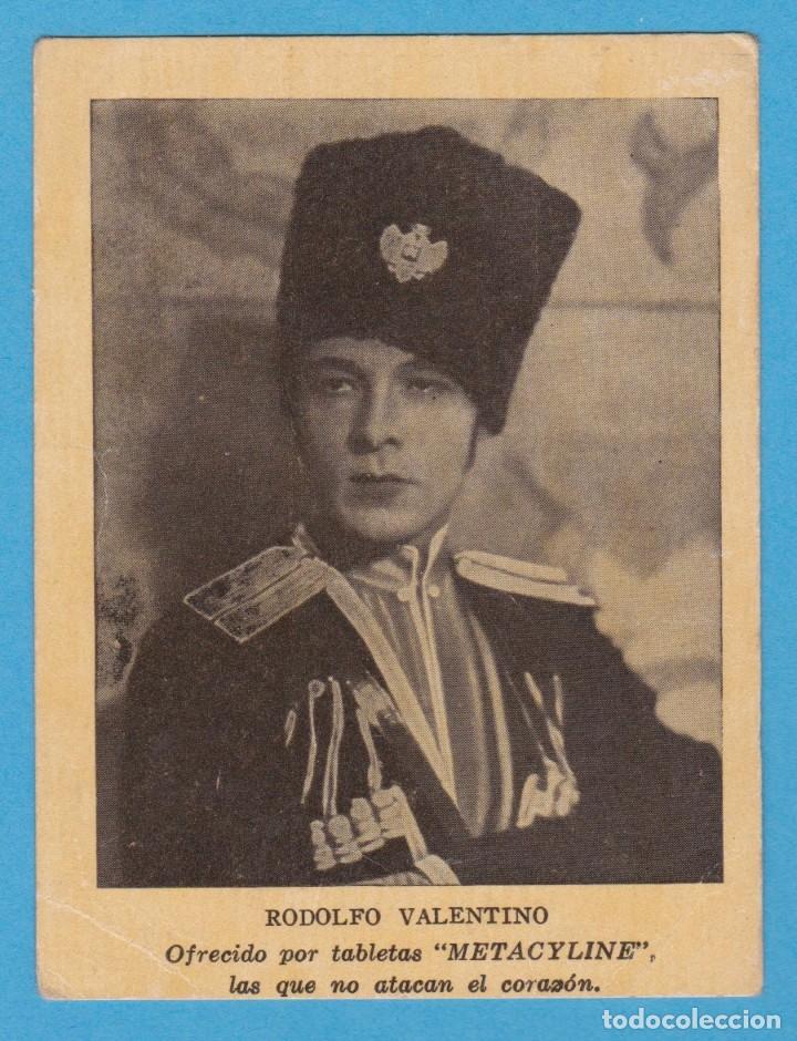 Cine: RODOLFO VALENTINO, OFRECIDO POR TABLETAS METACYLINE. CON TABLA DE PESOS EN REVERSO