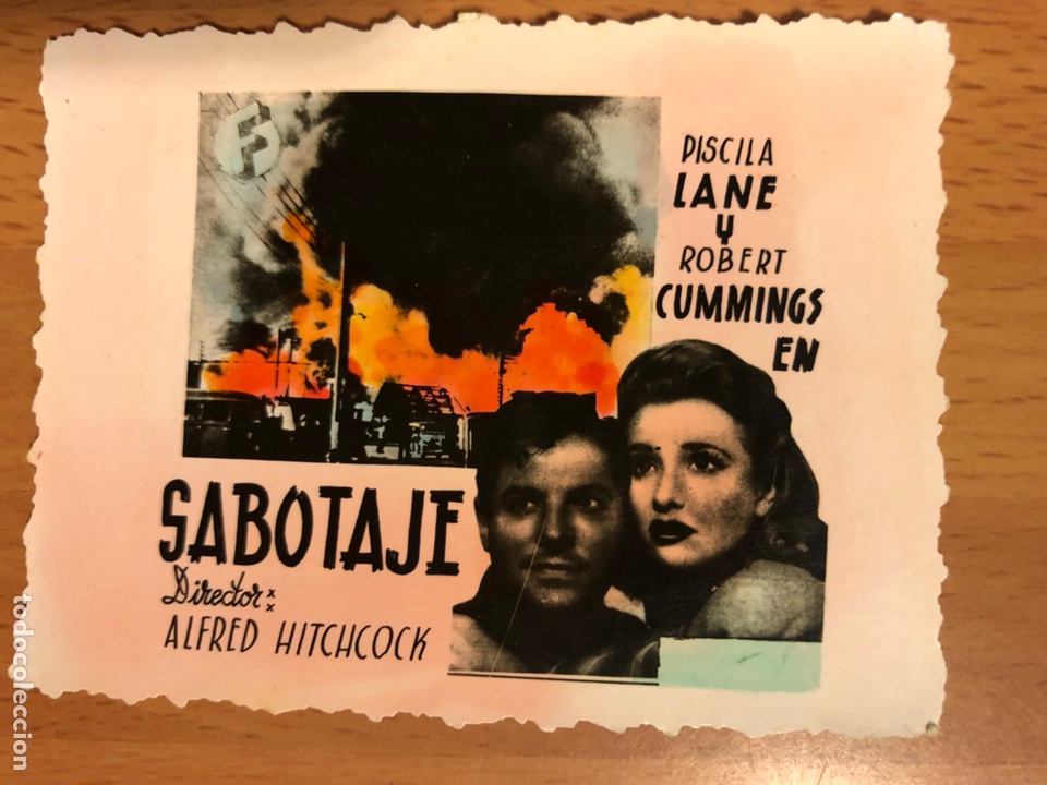 Cine: Tarjeta clich&eacute; cine 8x6cm sabotaje Priscila lane Robert Cummings alfred hitchcock