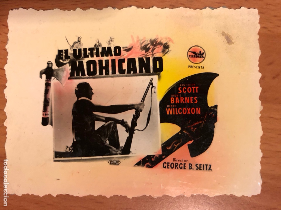 Cine: Tarjeta clich&eacute; cine 8x6cm el &uacute;ltimo Mohicano Randolph scott