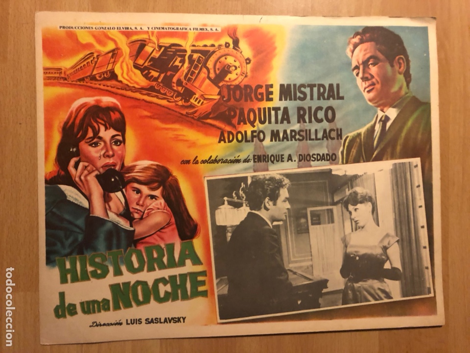 Cine: Fotocromo lobby card historia de una noche.jorge mistral y paquita rico 35 x 28 cm