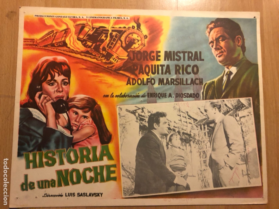 Cine: Fotocromo lobby card historia de una noche.jorge mistral y paquita rico 35x28 cm