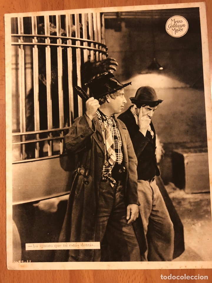 Cine: Fotocromo metro goldwyn Mayer los hermanos marx.harpo y chico.24x18cm