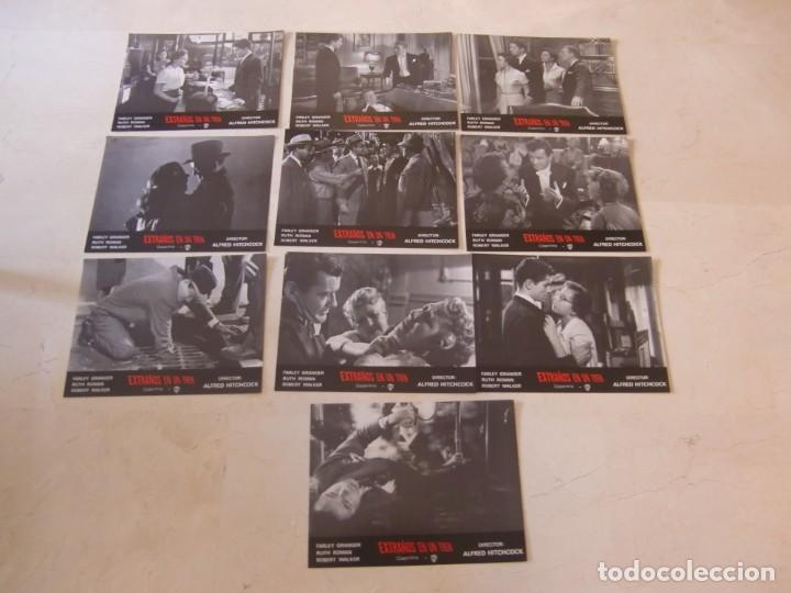 Cine: EXTRA&Ntilde;OS EN UN TREN / Alfred Hitchcock / JUEGO COMPLETO ORIGINAL 10 FOTOCROMOS REESTRENO