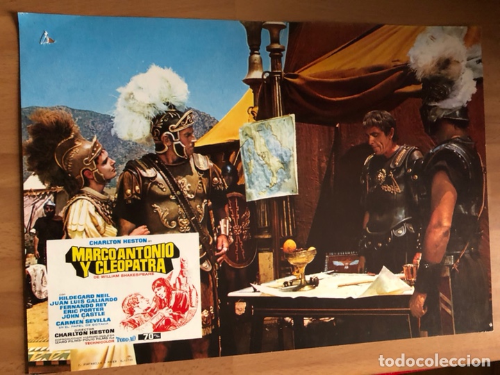 Cine: Fotocromo o lobby de marco Antonio y Cleopatra.charlton heston hildegarde neil.34x24 cm