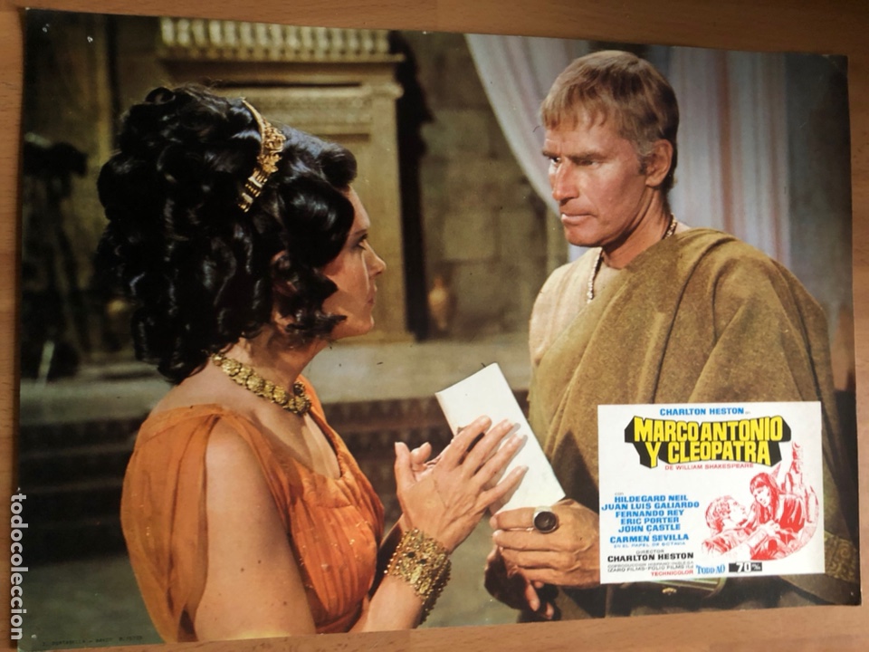 Cine: Fotocromo o lobby de marco Antonio y Cleopatra.charlton heston hildegarde neil.34x24 cm