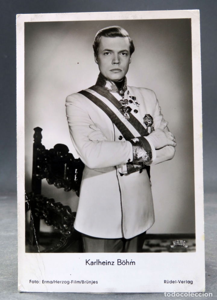 Cine: Postal actor Karlheinz B&ouml;hm como Emperador Austria pel&iacute;cula Sissi Herzog Films sin circular
