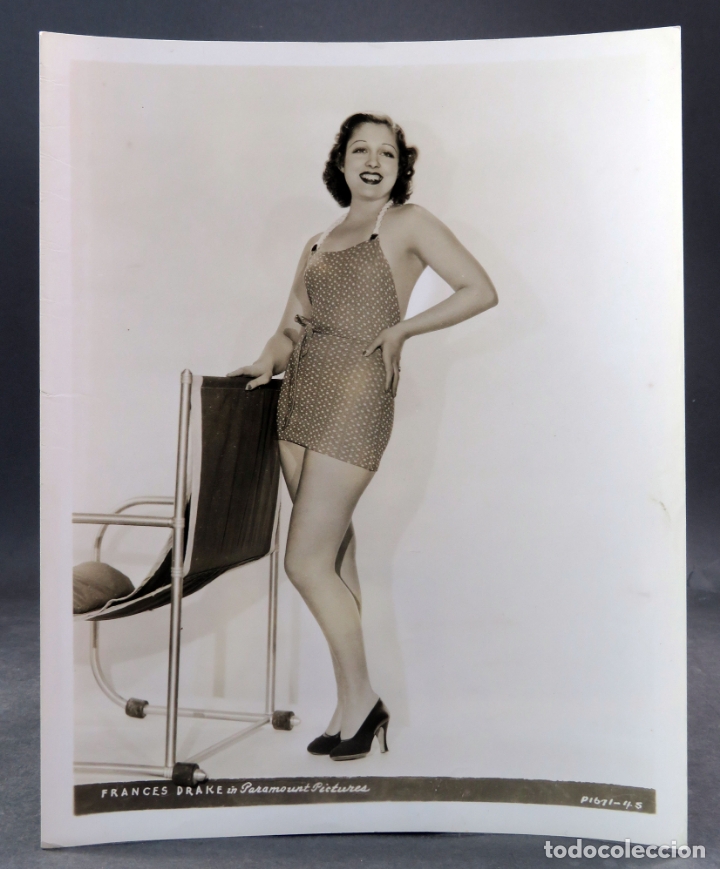 Cine: Foto original prensa Frances Drake en traje ba&ntilde;o Paramount a&ntilde;os 30 26 cm x 20 cm