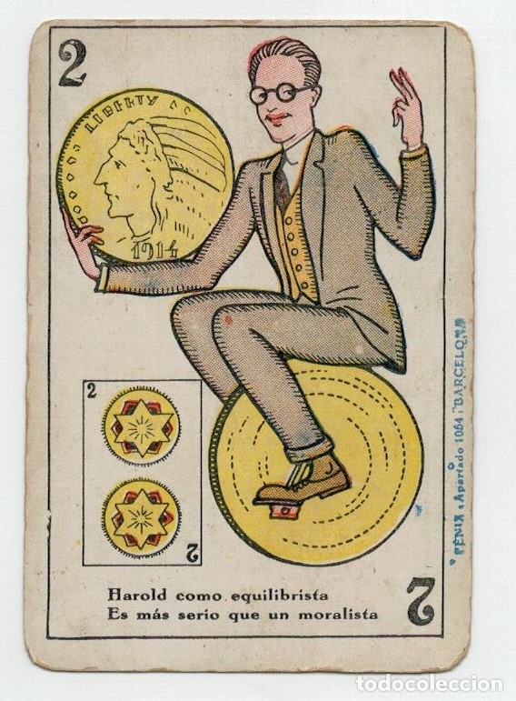 Kino: CROMO CARTA - HAROLD LLOYD - 2 DOS DE OROS - DORSO WINIFRED BRYSON - CHOCOLATES GUILLEN