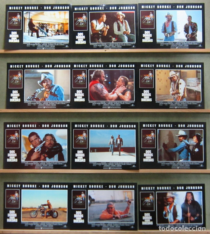 Cinema: ZT84 DOS DUROS SOBRE RUEDAS MICKEY ROURKE DON JOHNSON BILLAR SET 12 FOTOCROMOS ORIGINAL ESTRENO