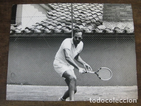 Cine: charlton heston - foto original b/n - playing tennis  - lacoste