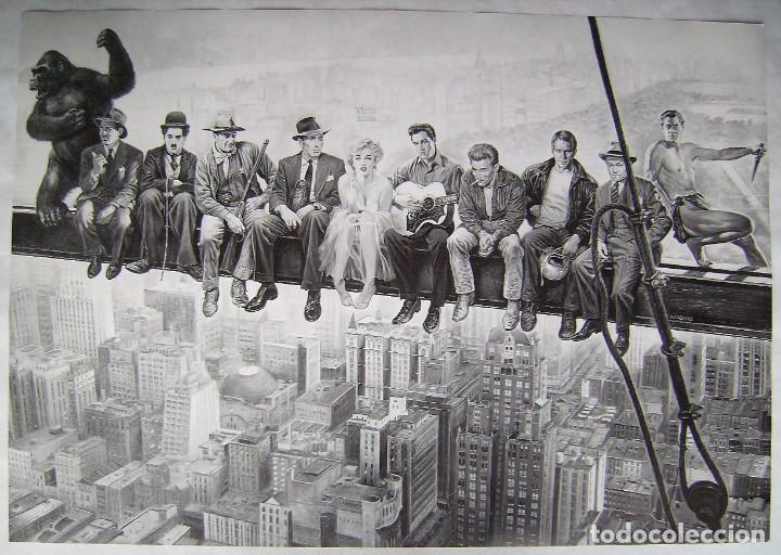 Cine: MONTAJE DE ARTISTAS EN LA VIGA:BOGART. ELVIS. MARILYN. ETC.. EN DIBUJO. P&Oacute;STER 68,5 X 98 CMS..