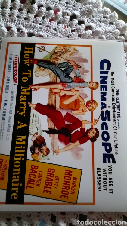Cine: Marilyn monroe foto 24 x 30 de papel saten foto del cartel de la pel&iacute;cula. How to marry. A millionai