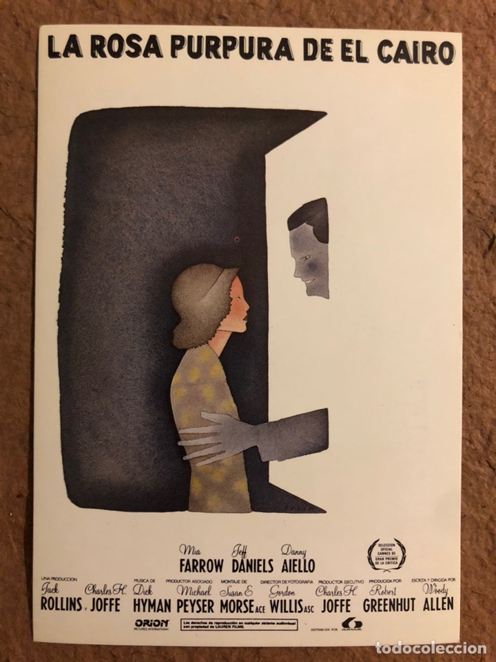 Cine: LA ROSA P&Uacute;RPURA DEL CAIRO (WOODY ALLEN). POSTAL SIN CIRCULAR PROMOCIONAL LAUREN FILMS.