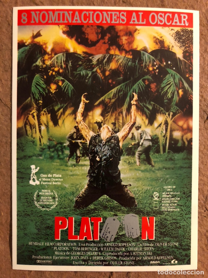 Cinema: PLATOON (OLIVER STONE). POSTAL SIN CIRCULAR PROMOCIONAL LAUREN FILMS.