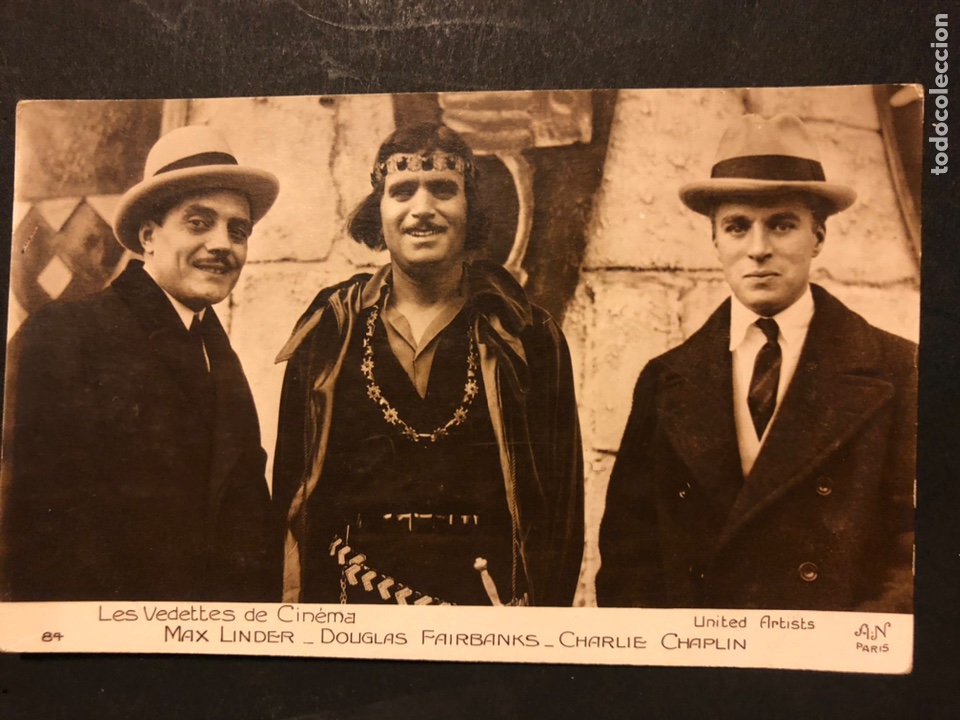Cine: Tarjeta postal de Douglas fairbanks Charlie Chaplin y Max Linder