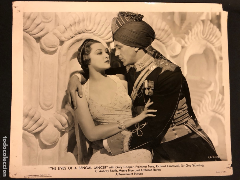 Cine: Foto original Paramount de Gary Cooper y Kathleen Burke.tres lanceros bengal&iacute;es 25 x 20 cm