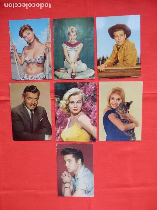 Kino: lote 7 postales rotalcolor actores y actrices a&ntilde;os 60 Elvis Presley Clark Gable