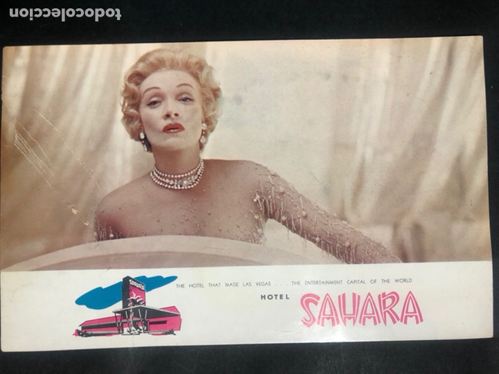 Cine: Tarjeta marlene Dietrich hotel Sahara las Vegas
