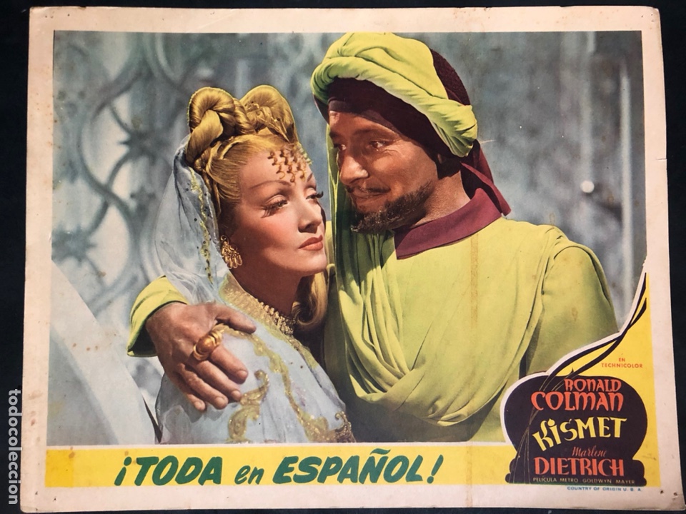 Cine: Fotocromo o lobby card de Kismet marlene Dietrich Ronald Colman